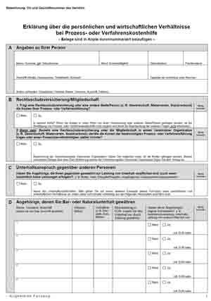 Antragsformular Prozesskostenhilfe